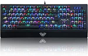 AULA White Mechanical Gaming Keyboard, with Customize RGB Backlit, Detachable Wrist Rest, 104-Keys Anti-ghosting USB Wired PC Gaming Keyboard for Laptop, Desktop Computer (Blue Switch)