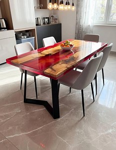 Red Epoxy Table, Handmade Resin River Top, Made to Order, Wooden Furniture - Etsy