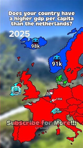 Does your country have a higher GDP PER CAPITA than the Netherlands #europe #geography #map #mapping
