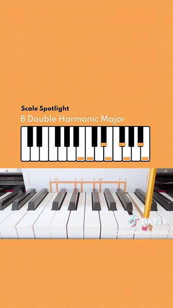 Scale Spotlight: B Double Harmonic Major (Major b2, b6). #pianoscales #learnpiano #musiceducation #musictheory #learnmusic #eartraining #doubleharmonicmajor #pianotok #pianotutorial