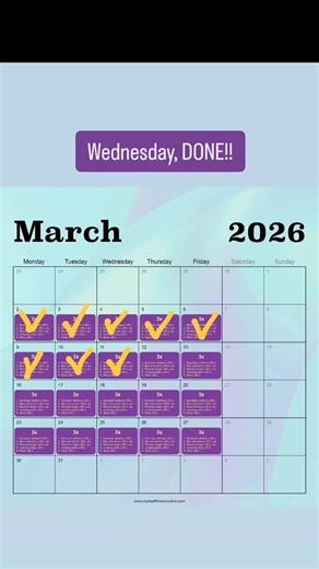 Wednesday, DONE! Your daily routine shapes you. Use the 2026 Fitness Calendar to get active and stay active. Available in my Etsy shop. #mybestfitnessroutine #2026fitnesscalendar #etsyshop #mybestfitnessart