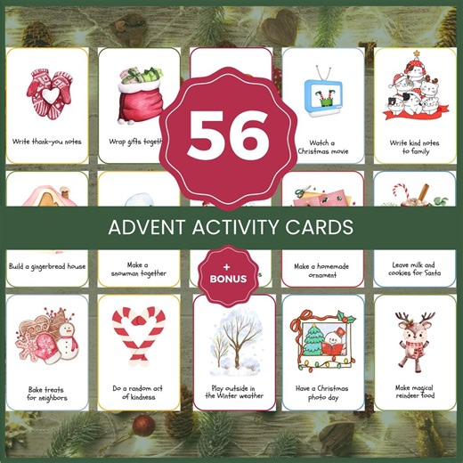 56 Printable Advent Activity Cards for Christmas, Family Advent Cards, DIY Advent Calendar Kids, Christmas Countdown, Holiday Activities - Etsy