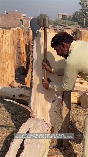 Stripping the Bark: Traditional Log Debarking by Hand
