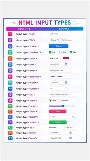 HTML Input Types Explained with Examples | Complete HTML Forms Tutorial #html #css #shorts