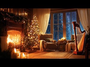 Relaxing Christmas Harp Music - 3 Hours of Peaceful Holiday Music with Cozy Fireplace and Snowfall