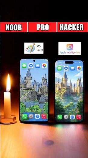Harry Potter wallpaper comparison. Wallpapers made in Paint, Apple Intelligence and Android wallpaer