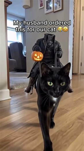 Headless horseman cat costume — comment RIDE if your cat needs this! 🖤