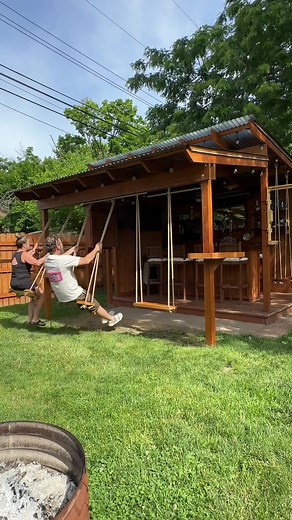 I added some swings to the fromt of my bar and it was long over due. #backyard #patioideas #backyardoasis