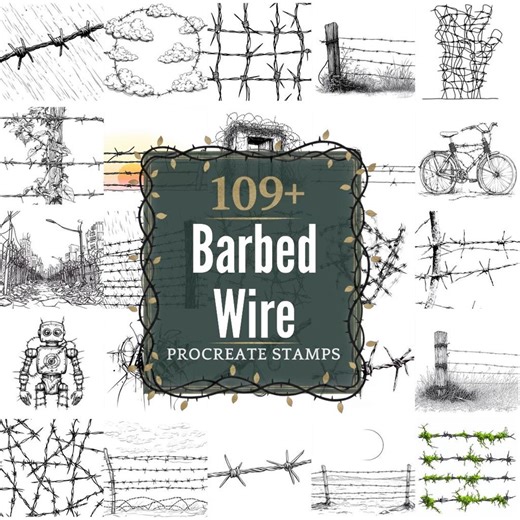 Barbed Wire Procreate Stamps | Pngs | 109+ Detailed Illustrations (digital Download) - Etsy
