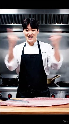 Korean Chef Cooking Shark Fillet With Dance