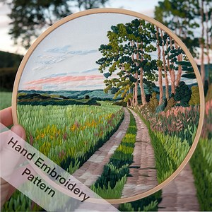 Nature Walk Hand Embroidery Design Download Peaceful Landscape Embroidery PDF Pastoral Landscape Hand Embroidery Hoop Art DIY Gift Idea Art - Etsy