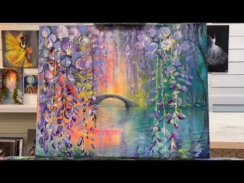 How To Paint WEEPING WISTERIA ~ acrylic painting demonstration