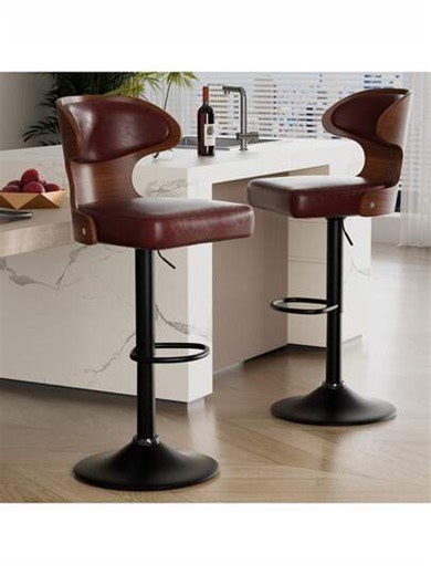 2 PCS PU Leather Upholstered Bar Chairs, 360° Swivel, Adjustable Counter Height 24.5-33.5 Inches, With Backrest And No Arms, Black, Suitable For Bar, Kitchen, Restaurant | SHEIN