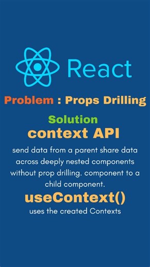 ZN Infotech Pvt. Ltd. on Instagram: "STOP Passing Props Everywhere! 🤯 Meet React’s Context API — your shortcut to cleaner, scalable code. It lets you share data across deeply nested components without prop drilling. ⚛️💡 Use it when: ✔ Multiple nested components need the same data ✔ You are tired of “props chain” ✔ You want global state without installing extra libraries This hook is a game changer for real-world projects! Tell me — Should I drop a full Context API series? 👇🔥 💬 Comment “CONT