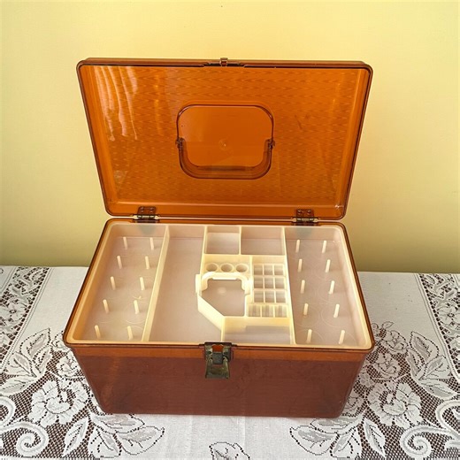 Vintage Plastic Sewing Box With Tray 1960s Wil-hold Wilson Clear Amber Orange - Etsy