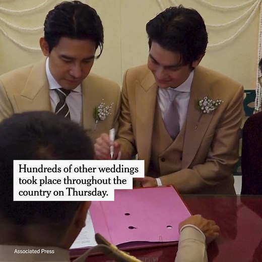 Hundreds of people were married during a mass wedding in Bangkok as Thailand became the first country in Southeast Asia to legalize same-sex marriage on Thursday. https://nyti.ms/42n3p2R | The New York Times