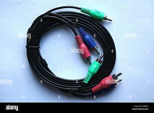 An image of an AV cable with component video connectors, commonly used to transmit high-definition video and audio signals. The cable is often used to connect devices like televisions, DVD players, and gaming consoles Stock Photo - Alamy
