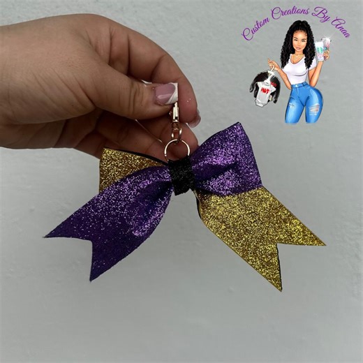 Purple and Gold Glitter Bow Keychain | Cheer Bow Keychain | Team Spirit Accessory | Handmade Sparkle Keychain | Gift for Cheer Moms & Fans - Etsy