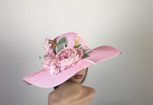 SALE Pink Derby Hat: Women's Tea Party Floppy Brim Hat Church - Etsy