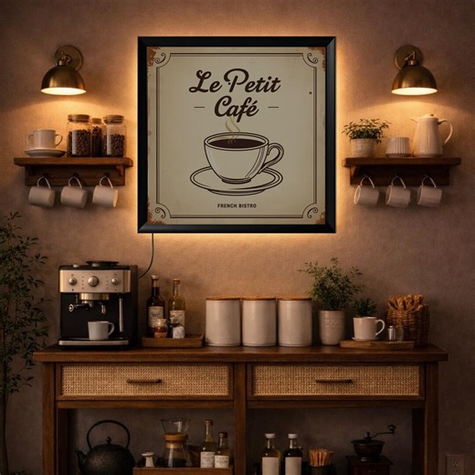 Le Petit Café LED Lighted Frame Warm Vintage Coffee Wall Art Glow - Etsy