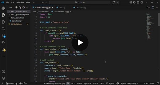 #python #codsoftinternship #contactbook #programming #filehandling #learning #problemsolving #codingprojects | Harsha Madhuri Golakoti