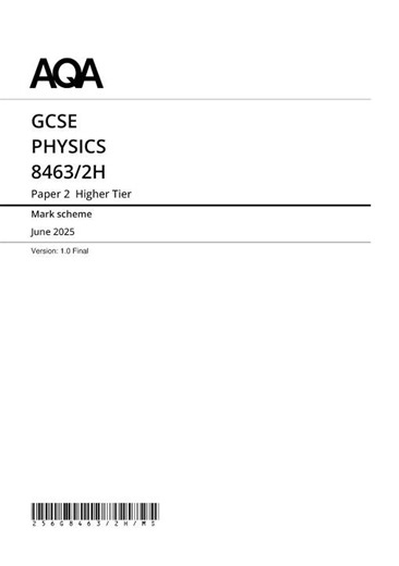 AQA GCSE Triple Science Physics Paper 2 2025 Mark Scheme