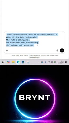 Bewerbung in 30 Sek KI Prompt