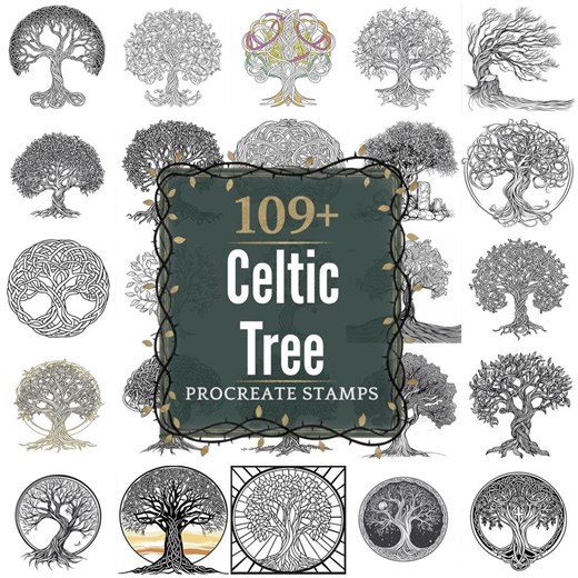 Celtic Tree Procreate Stamps | PNGs | 109  Detailed Illustrations (Digital Download)