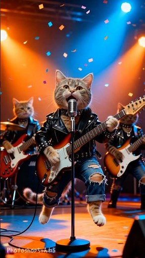 Rockstar Cats 🎤🐾 | Cute Feline Band Rocks the Stage with Passion 🔥 #rock