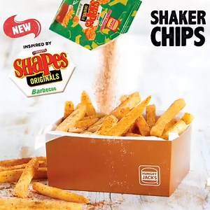 Say when? 🤲 NEW Arnott's Shapes Barbecue Shaker Chips – exclusively at Hungry Jack’s. | Hungry Jack's