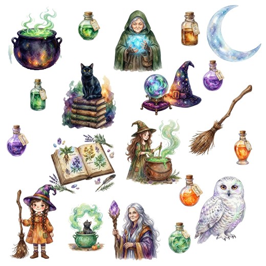 Witch Potion Shop Clipart Bundle | Vintage Magic Elements, Cauldron, Black Cat (digital Download) - Etsy