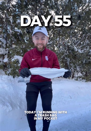 DAY 55 of running every day this year - RETURN OF THE TRASH BAG (sledding) ❄️🙂‍↕️🛷🙌 the snow was a little icier today so the bag ripped pretty quickly (I still got to go down a couple times, so still a W) & if you’re new here, here’s the deal: I’ve lost over 240 lbs and believe anything is possible… so if I reach 1M followers by the end of the year, then in 2027 I’ll run COAST TO COAST across the United Stares to show that anything is possible and to raise money for charity.
