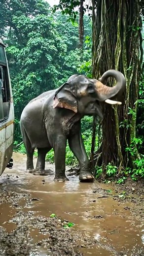 Incredible Moment! Elephant Saves Bus Stuck in Mud with Vines 🐘😱 #shorts #travel #elephant