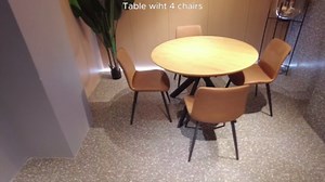 43.2"-59.1" Extendable Round Dining Table Set, Round Table for 4-6 Person with Scratch-Resistant Thickened MDF Board, Oak Coffee Table w/Metal Legs