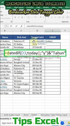 Cara Menghitung Umur Otomatis di Excel #Rumusexcel #Hitungumur