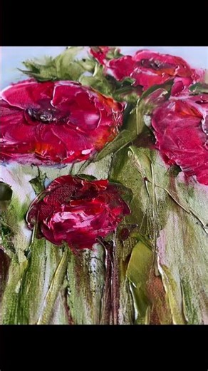Impasto Red Poppies – Textured Floral Painting with Palette Knife