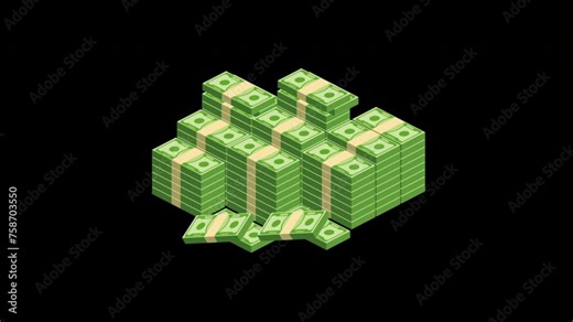 Money Animation increasing investment system vector on background 4k. Dollars banknotes. Cash money. Bank service, investment, money income, currency concept. 2d flat cartoon style