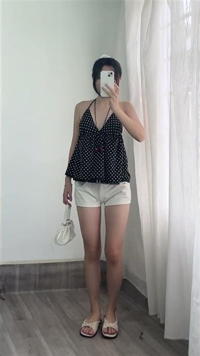Áo 2 dây Baby Doll Chấm Bi Viền Ren Cute Xỉu