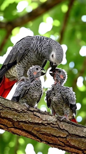 African Gray Parrot And His 2 Chick #shorts #shortvideo