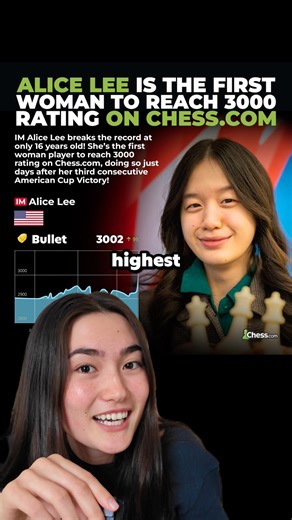 Alice Lee breaks 3000 on Chess.com!!