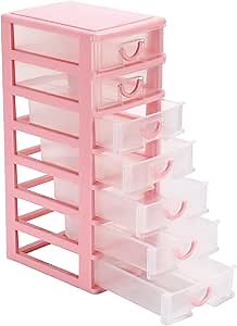Rempry Mini Plastic Organizer with 7 Clear Drawers, 7.1"x5.1"x13.2" Small Storage Drawers Containers for Desk, Counters, Cabinets, Pink