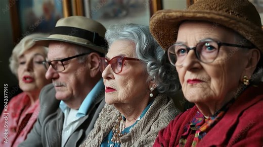 Senior citizens gather for a retirement celebration, enjoying each other's company and reminiscing during a community event