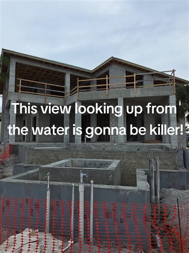 the view from the intracoastal looking up to the spa to the Infiniti edge pool to the house above is going to be amazing. already is. the challenge next, is plumbing this pool while it's 6 ft out of the ground and the grade is below. #cristallopools #view #waterfront #insane #infinity