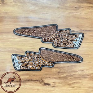 Hand Tooled Leather Spur Straps: Lightning Bolt Cowboy Tack - Etsy