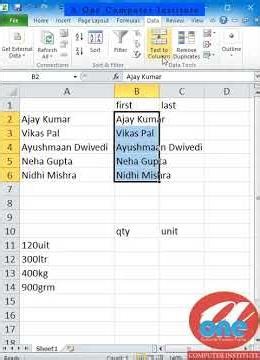 Splitting Cell Data with 'Text to Columns options' in Excel #aonecomputerinstitute