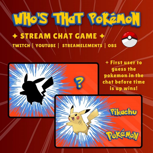 Who's That Pokémon Stream Chat Game | Interactive Twitch Chat Widget for Streamelements & OBS | Animated Stream Game Overlay Tool - Etsy
