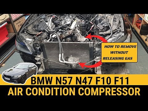 How to remove AC air conditioning compressor BMW F10 F11 N57 N47 530d 520d 730d 330d 320d A/C aircon
