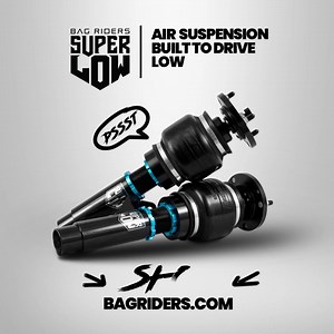 Adjustability of air suspension with the handling of coilovers. Super Low is hand built in the USA by the air ride experts at Bag Riders. | Bag Riders