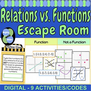 Relations & Functions, Identifying functions Digital 8th Grade Math Escape Room