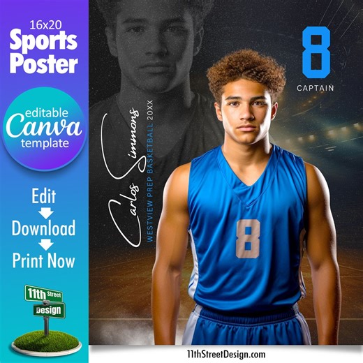Basketball Poster Canva Template, Design Your Own Custom Senior Basketball Team Canva Sports Posters, Basketball Background, Reflection - Etsy